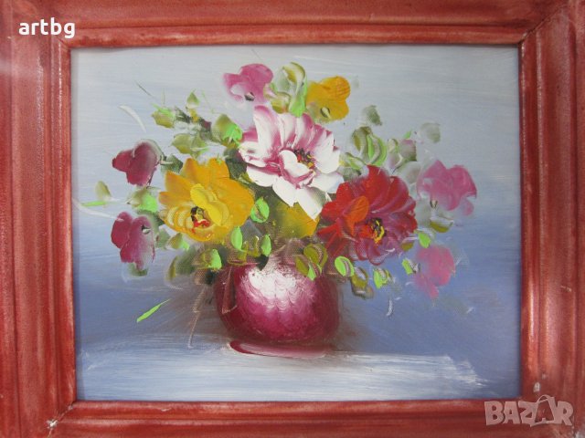 Автентична картина "Ваза с цветя", снимка 2 - Картини - 24766994