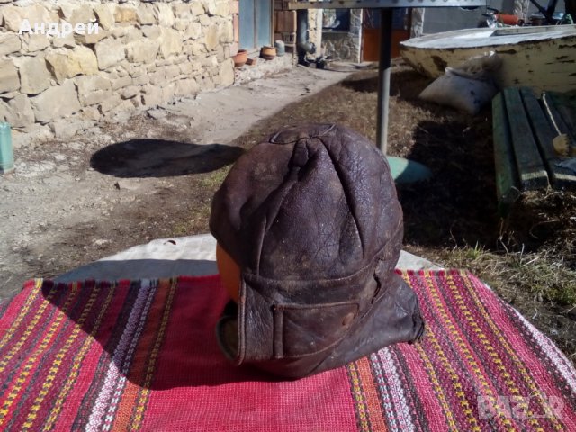 Старинна кожена Мотористка,Танкистка шапка, снимка 4 - Антикварни и старинни предмети - 24424244