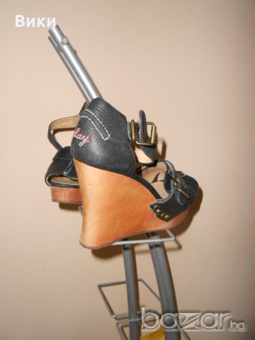 Оригинални черни кожени сандали на платформа Replay, снимка 7 - Сандали - 21214751