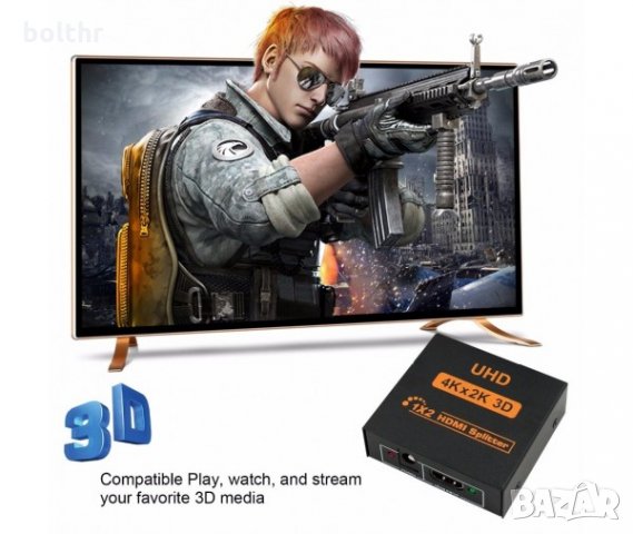 4K HDMI СПЛИТЕР 1 КЪМ 2 ЗА HDTV, DVD, PS3, снимка 3 - Приемници и антени - 25388333
