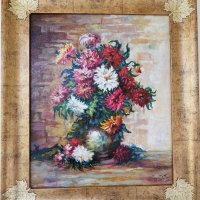 Маслена картина "Ваза с цветя" италиански художник , снимка 5 - Картини - 22853606