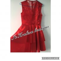 ПОСЛЕДНА БРОЙКА Разкроена червена рокля с дантела , снимка 4 - Рокли - 24123405