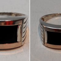 Стар сребърен руски СССР пръстен с оникс и злато, снимка 5 - Пръстени - 22801042