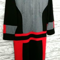 Спортно-елегантна рокля в сиво,червено и черно, снимка 3 - Рокли - 23919330