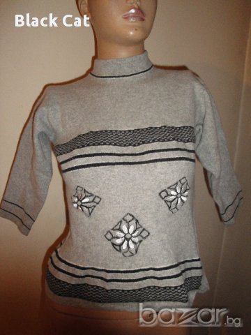 Нов кокетен сив дамски пуловер с поло яка, дамска блуза с дълъг (3/4) ръкав, топ, снимка 7 - Блузи с дълъг ръкав и пуловери - 9219696