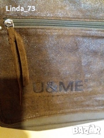 Дам.чанта-"U&ME"-/брезент+ест.велур/-масл.зелена+кафяво. Закупена от Италия., снимка 4 - Чанти - 22401549
