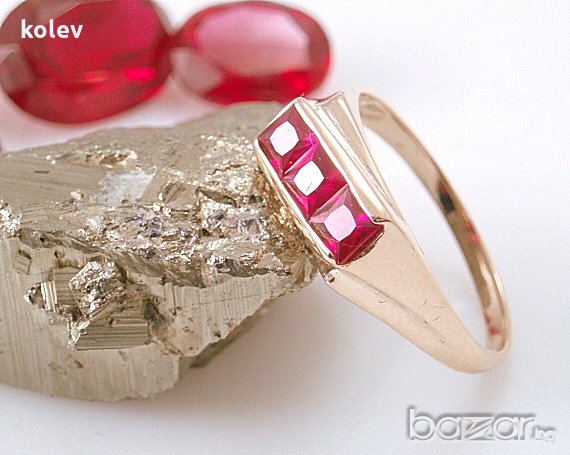 НОВО! златен пръстен с 3 броя рубини - 2.80 грама/ размер 59, снимка 3 - Пръстени - 18426426