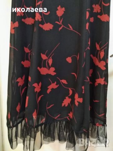 Дълга черна рокля с червени цветя.L/XL, снимка 3 - Рокли - 25440089