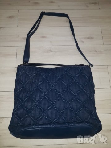 Голяма тъмносиня кожена чанта с къси дръжки , снимка 2 - Чанти - 23623790