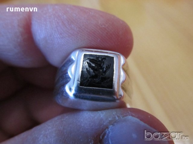мъжки сребърен пръстен с  ръчно гравирана гема .. изображение върху камъка  - радост за естети , , снимка 5 - Пръстени - 14486951