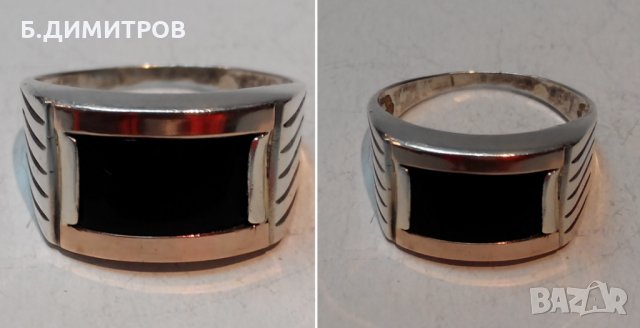 Стар сребърен руски СССР пръстен с оникс и злато, снимка 5 - Пръстени - 22801042
