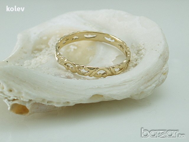 златна халкичка с ажурни мотиви 1.14 грама, размер 56.5, снимка 2 - Пръстени - 11175477