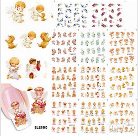 12 в 1 сет Ангели и цветя слайдер  Ваденки татос водни стикери маникюр нокти декорация