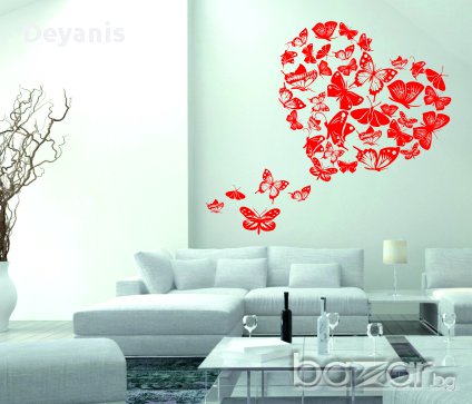 Стикер за стена - сърце от пеперуди, снимка 1 - Декорация за дома - 11404104