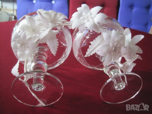 Обредни чаши за сватба, кристални ритуални бокали за младоженци, снимка 5 - Чаши - 21789255