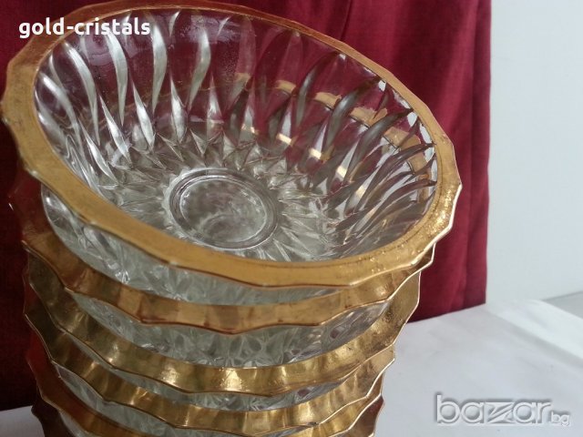 ретро кристални купички с златен кант, снимка 2 - Антикварни и старинни предмети - 20416901