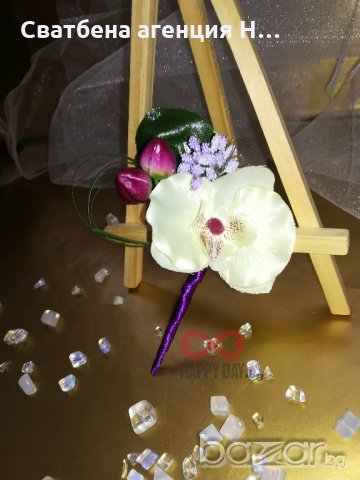 Сватбена бутониера за ревер Орхидея Кристи, снимка 2 - Сватбени аксесоари - 20710021