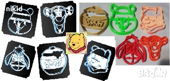 Мечо Пух Йори Прасчо Тигър Буркан пластмасов резец резци форма фондан тесто бисквитки, снимка 2 - Форми - 25435328