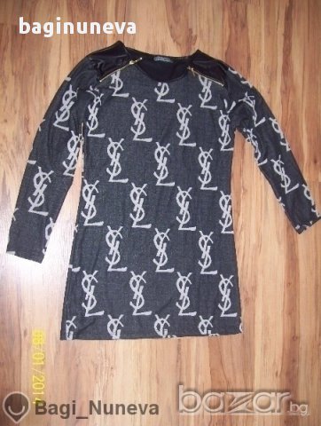 дамска блузка-туника с кожени ръкави на YSL реплика-размер- Л - Хл, снимка 6 - Туники - 8801593