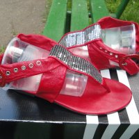 Червени кожени дамски сандали "Ingiliz" / "Ингилиз" (Пещера), естествена кожа, летни обувки, чехли, снимка 10 - Сандали - 7608732