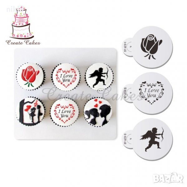 3 бр Роза ангел I love you сърце шаблон стенсил valentine Свети Валентин стенсил шаблони кафе бискви, снимка 1