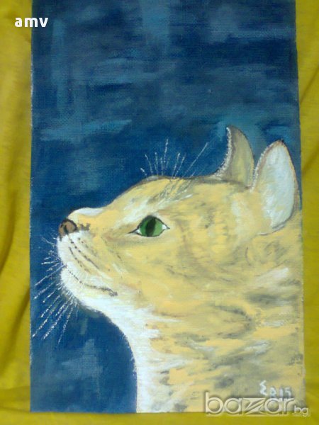 Картина котка темперни бои , снимка 1