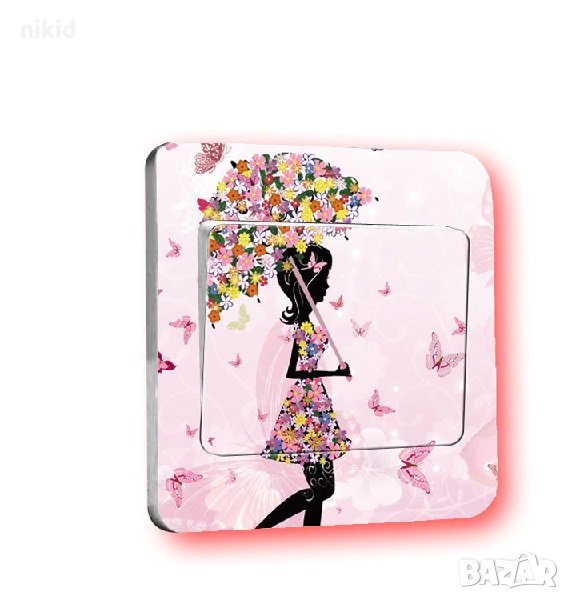 Момиче с чадър цветя стикер за контакт ключ на лампа копчето, снимка 1