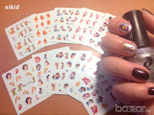 сет лот Дисни анимационни герои 11 листа татос ваденки водни стикери за нокти, снимка 2 - Продукти за маникюр - 16038502
