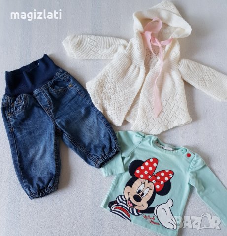 Дънки жилетка и блузка 0-3 месеца, снимка 3 - Комплекти за бебе - 24493458