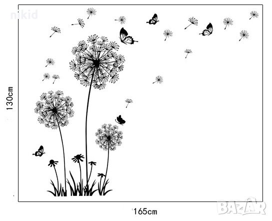 стикер лепенка за стена или гардероб с летящи глухарчета самозалепващ, снимка 3 - Декорация за дома - 19477927