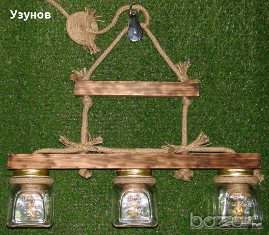 Уникална, ръчно изработена дървена битова лампа (осветително тяло от дърво)- ретро / винтидж стил, снимка 3 - Лампи за таван - 19120923