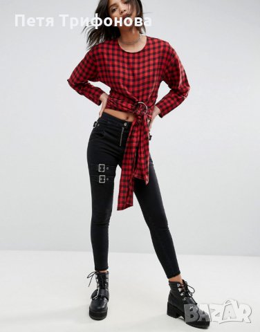 НАЛИЧНА АСОС маркова карирана къса блуза от Англия размер С, снимка 2 - Блузи с дълъг ръкав и пуловери - 23664633