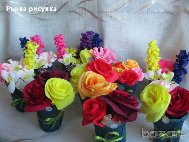 Букетчета с цветя от хартия ,2лв, снимка 7 - Декорация за дома - 17010667