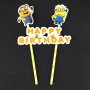миньоните миньон миньони топер топери сламки рожден ден happy birthday украса за торта, снимка 1 - Други - 17837816