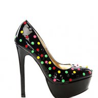 Ликвидация!Черни лачени обувки с цветни капси Black-D019, снимка 1 - Дамски обувки на ток - 7042331