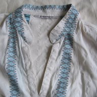 Етно дамска риза в бяло и синьо, снимка 2 - Ризи - 11647331