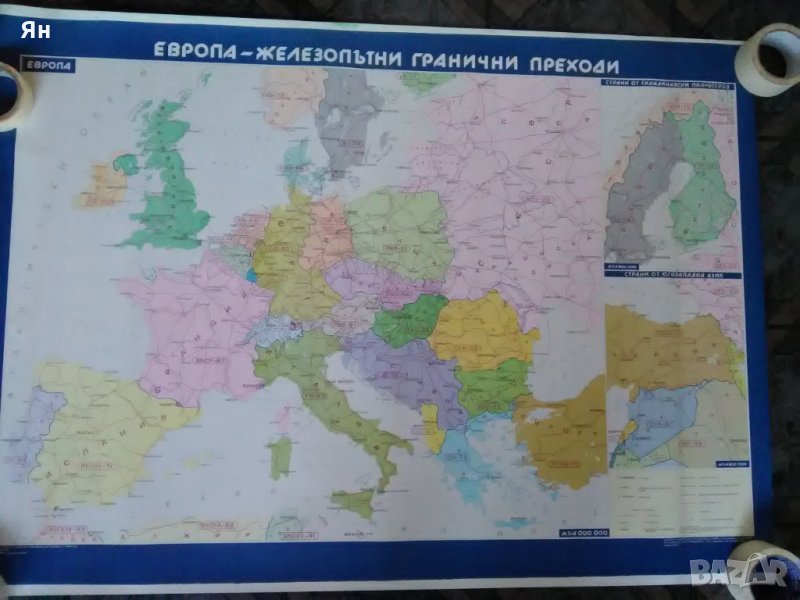 Стара Карта 'Европа-Железопътни Гранични Преходи'-1985г., снимка 1