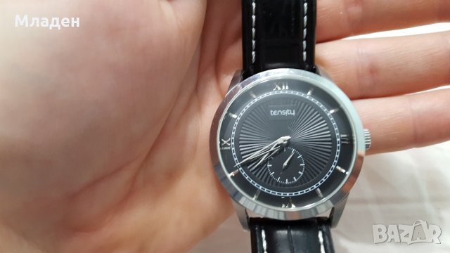 Мъжки стилен часовник TENSITY с черна кожена каишка, снимка 4 - Мъжки - 21534219