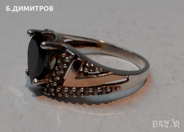 Стар сребърен руски СССР пръстен с оникс цирконий и злато, снимка 10 - Пръстени - 22794732