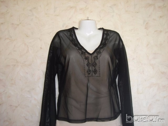 Fransa, нежна воалена черна блуза, М  , снимка 3 - Туники - 18369014