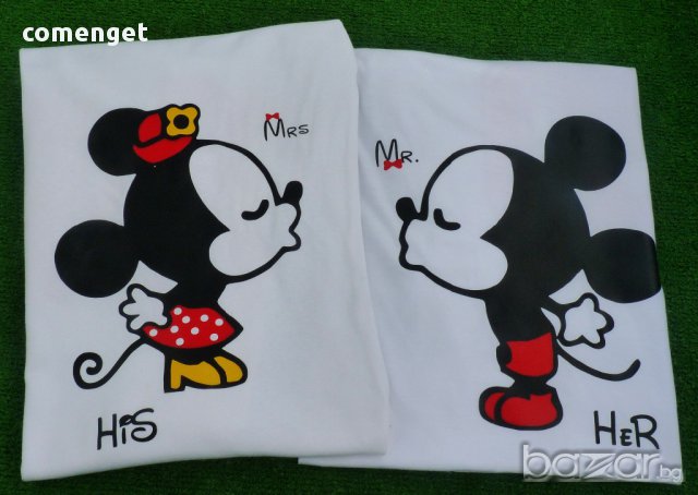 СВЕТИ ВАЛЕНТИН ЗА ВЛЮБЕНИ! LOVE тениски Mickey & Minnie KISS! ПОРЪЧАЙ модел С ТВОЯ ИДЕЯ!, снимка 2 - Тениски - 9672324