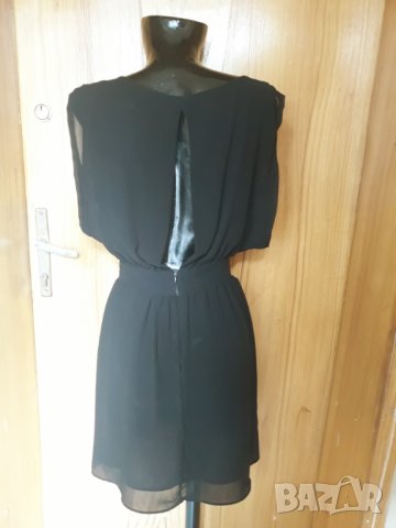 Черна къса разкроена рокля с гол гръб шифон С, снимка 2 - Рокли - 25644176