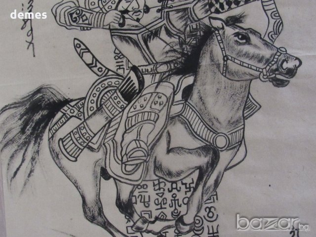 Картина Чингиз хан на кон върху оризова хартия от Монголия, снимка 10 - Колекции - 20252981