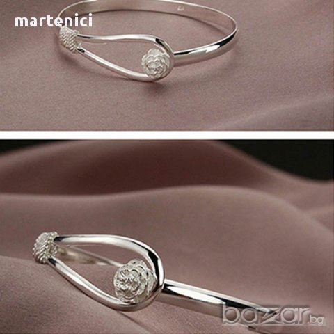 Масивна дамска сребърна гривна,с цвете., снимка 3 - Гривни - 8854599