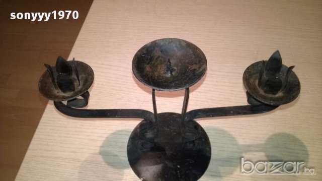 Метален свещник за 3 свещи-25/17/12см-внос швеицария, снимка 5 - Антикварни и старинни предмети - 16143525