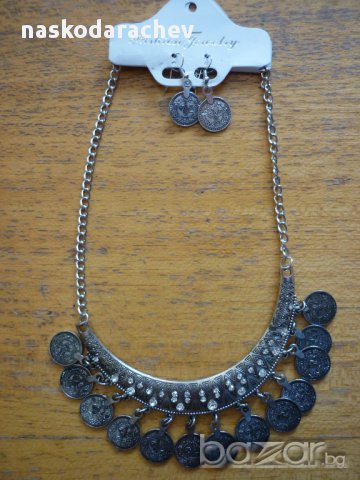 Пендари - етно колие и обеци с пендари златни и сребърни (имитация) подходящи за народна носия, снимка 4 - Колиета, медальони, синджири - 15372496