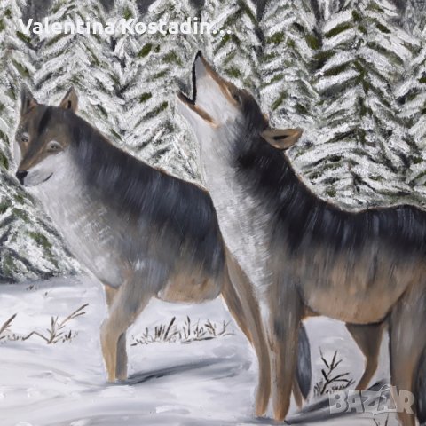 Маслена картина Вълци , снимка 2 - Картини - 22561299