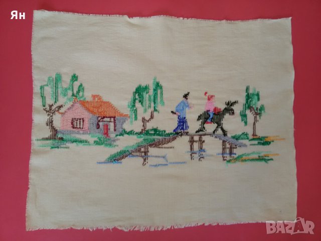 Български Стар Ръчно Извезан/Ушит/Бродиран Гоблен, снимка 2 - Гоблени - 25132394