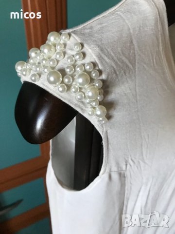 15 лв до 30.07!Guess,нова блуза с перли, еластична, цвят пудра, снимка 4 - Тениски - 23292993