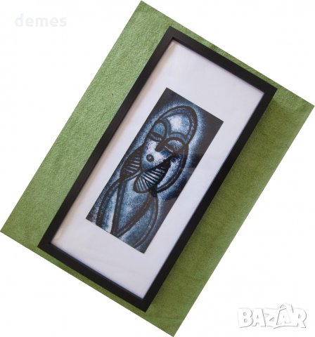 Стилизирана жена от Африка в синьо-картина с маслени бои, снимка 2 - Картини - 25769889